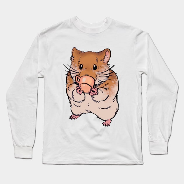 Mudwizard draws the cute hamster drinking from a doll house tea cup / funny animal meme Long Sleeve T-Shirt by mudwizard